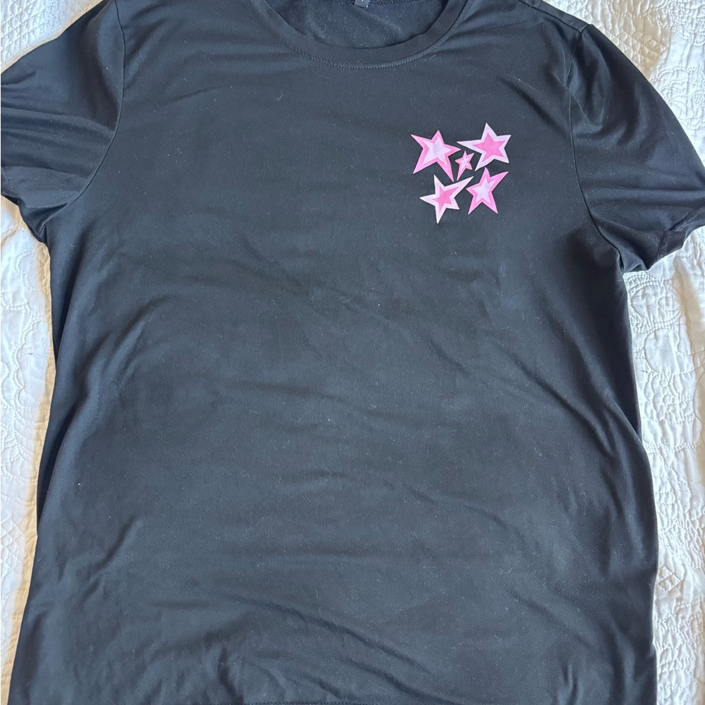 Black T-Shirt with Pink Star Design Size Large